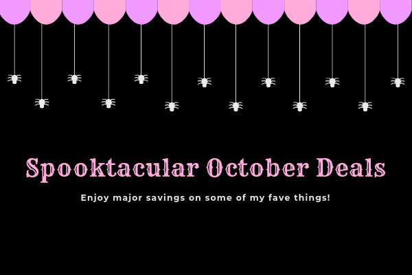 a black background with pink and white balloons and the words spooktacular october